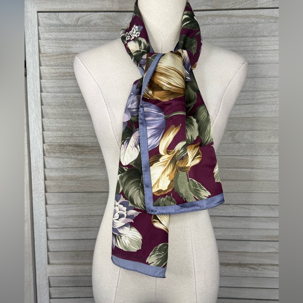 ADRIENNE VITTADINI Women's Floral Print 100% Silk Scarf
